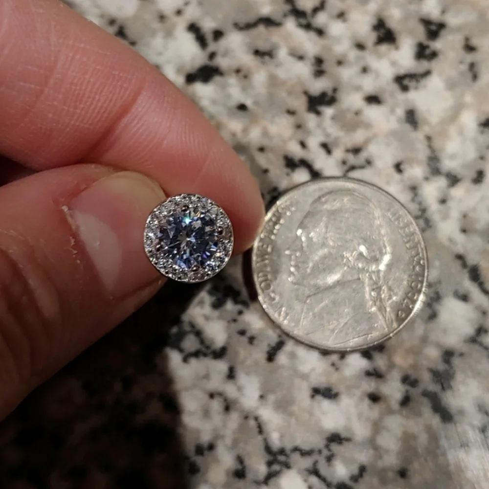 3.44 CTTW Halo Stud Earrings w/ Swarovski Elements - Picture 7 of 7
